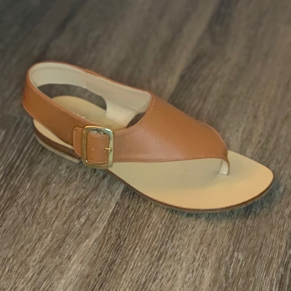 SianoviaRoma Positano Italian Leather Caramel Brown Leather Sandals Gold Buckle - Picture 3 of 9